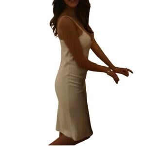 A.O.T.C Silk Blend Ivory Slip Dress V-Neck Knee Length Size 2